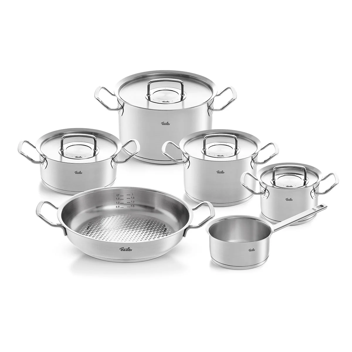 Original-Profi Collection® 5-teiliges Set aus Kochtöpfen, Bratentopf, Stielkasserolle + Gratis Servierpfanne